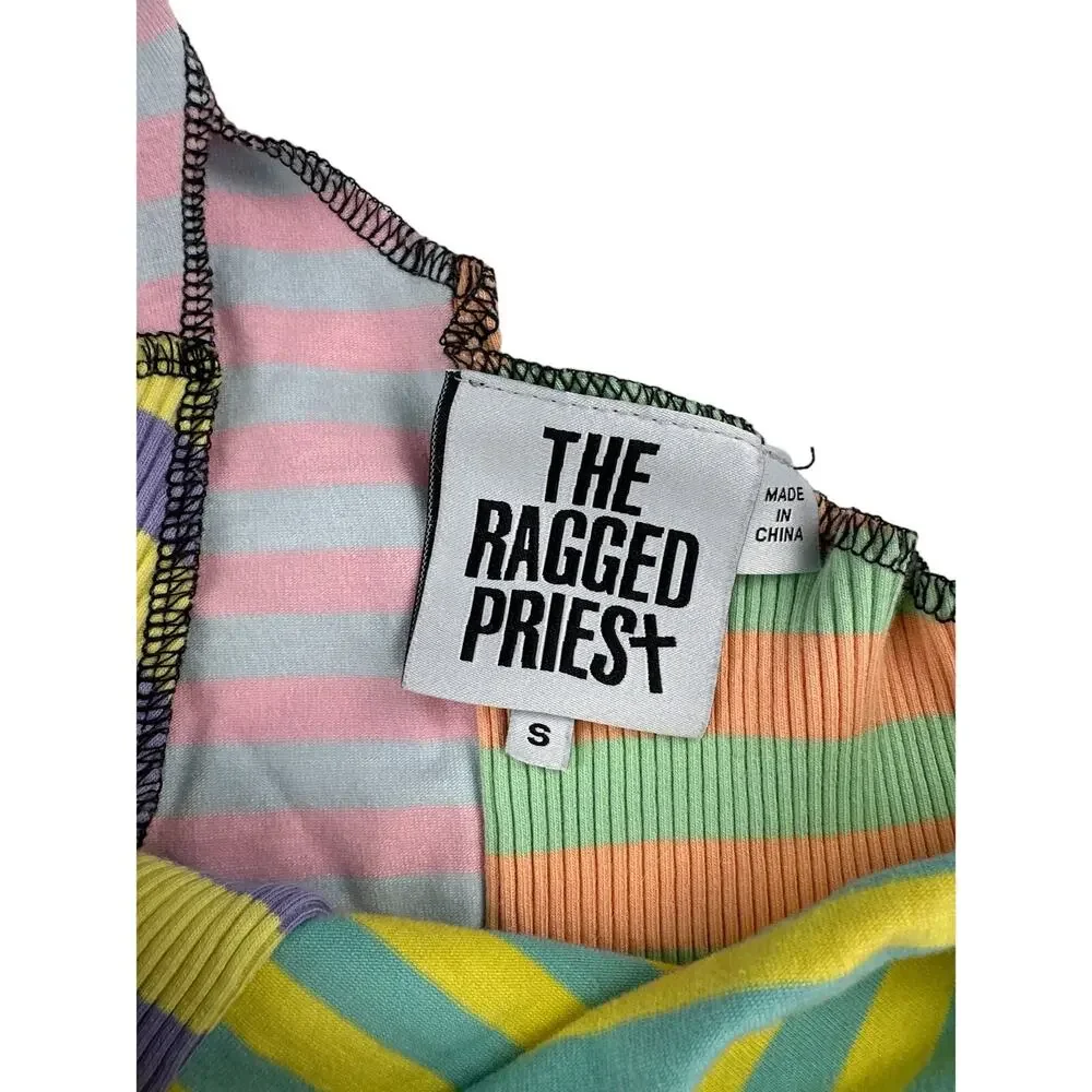 The Ragged Priest - Patchwork Stripes One Shoulder Top & Pants in Green & Purple - Picture 5 of 6